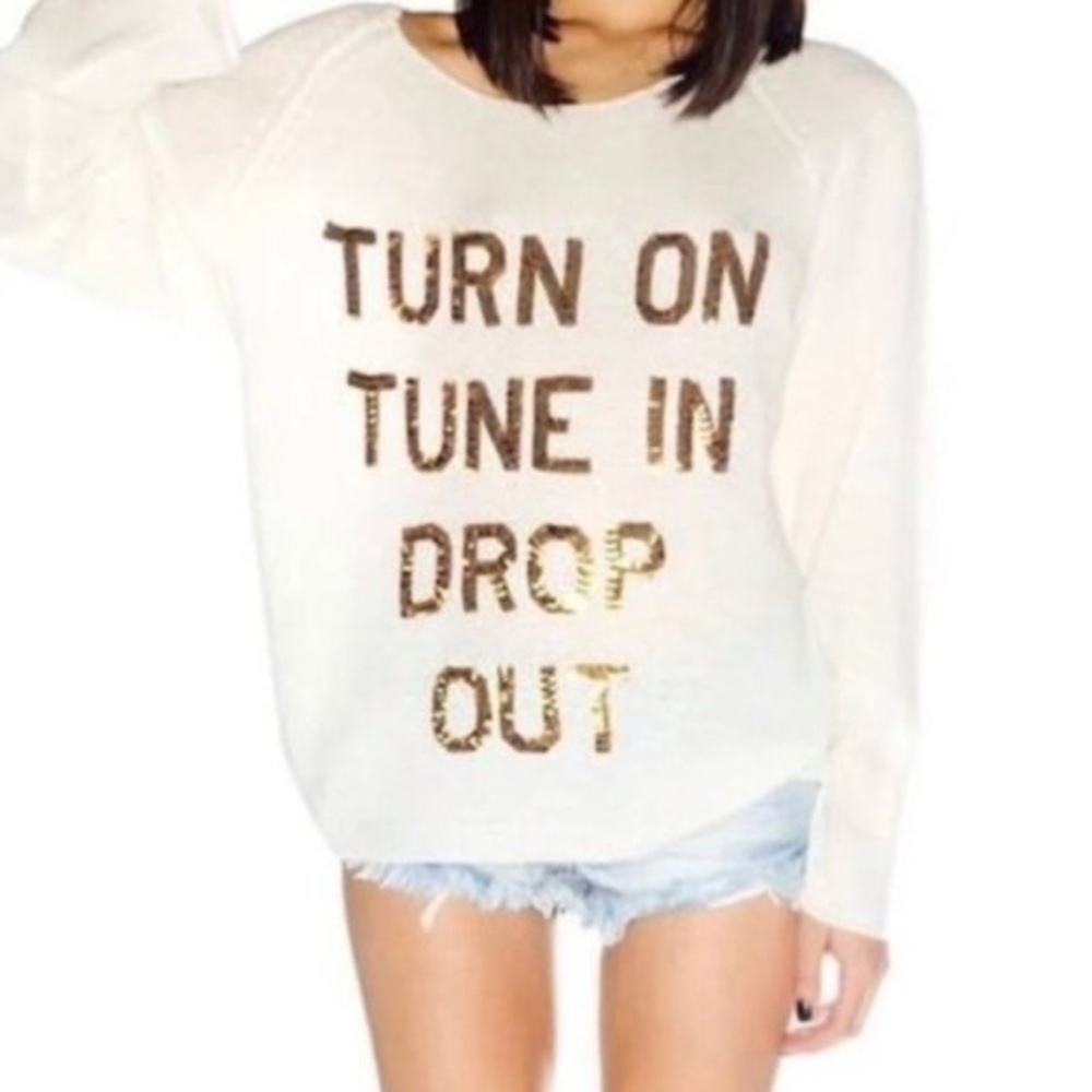Wildfox Turn On Tune In Drop Out sparkle sweater Size L